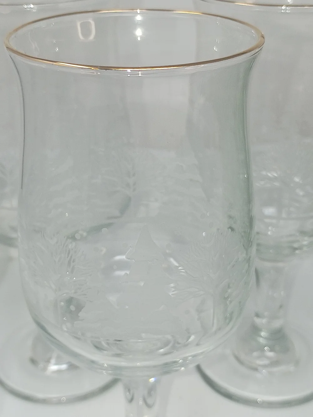 Vintage Libbey Winter Wonderland Wine Glasses with Gold Rim - Set of 3